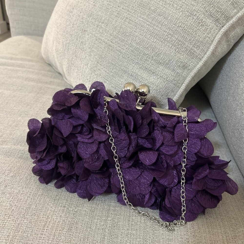 Neiman Marcus Floral Purple Petal Elegant Evening Purse - Picture 3 of 5